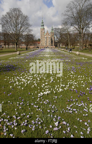 Copenhagen, Danimarca. 29 marzo, 2016. Molla in Danimarca Crocus fiori (krokus blomster)Crucus fiori nel giardino dei Re (kongenshave) farview rosenborg slot il castello di Rosenborg. Credito: Francesco Dean/Alamy Live News Foto Stock