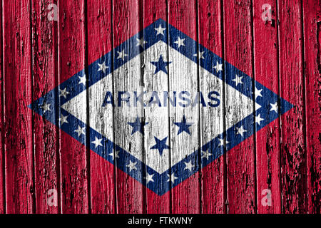 Bandiera dell'Arkansas dipinta sul telaio in legno Foto Stock