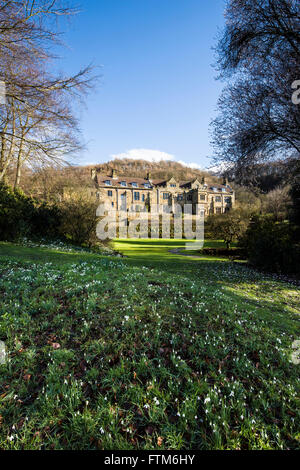 Snowdrop tempo a Mount Grace Priory cavallo di ponte in prossimità di Northallerton, North Yorkshire. Mount Grace House in background Foto Stock