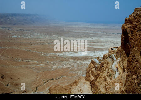 Vista generale del sito archeologico Masada - Deserto della Giudea Foto Stock