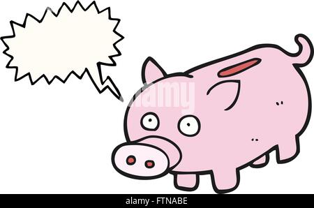 Disegnate a mano libera discorso bolla cartoon salvadanaio Illustrazione Vettoriale