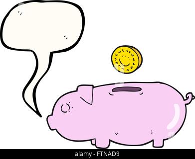 Disegnate a mano libera discorso bolla cartoon salvadanaio Illustrazione Vettoriale