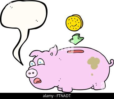 Disegnate a mano libera discorso bolla cartoon salvadanaio Illustrazione Vettoriale
