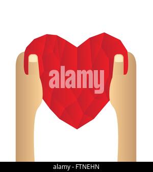 Cuore rosso astratto come bassa poli a portata di mano Illustrazione Vettoriale