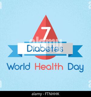 Goccia di sangue dal misuratore di glucosio diabete a livello Giornata Mondiale della Salute Illustrazione Vettoriale