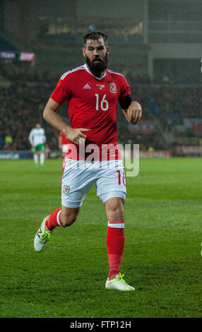 24 marzo 2016, Joe Ledley del Galles durante la International amichevole tra il Galles e l'Irlanda del Nord a Cardiff City Foto Stock