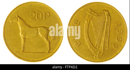 In bronzo di nichel 20 pence 1995 coin isolati su sfondo bianco, Irlanda Foto Stock