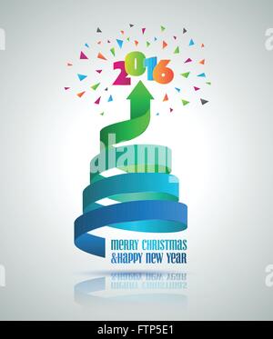 Buon Natale e felice anno nuovo 2015 con albero di Natale nastro freccia. Illustrazione Vettoriale