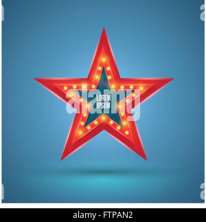 Luce retrò banner con lampadine sul contorno. Illustrazione Vettoriale. Si può utilizzare per la promozione pubblicitaria. Illustrazione Vettoriale