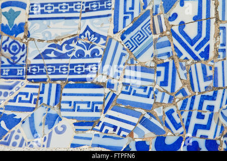 Vista in dettaglio di un Mosaico ceramico - blu e bianco (Barcellona, ​​Catalunya, Spagna) Foto Stock