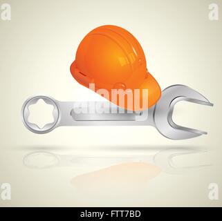 Chiave e casco per operaio industriale. Illustrazione Vettoriale. Illustrazione Vettoriale