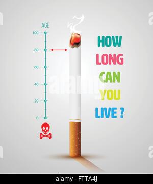 Celebra la Giornata Mondiale senza tabacco Banner con sigaretta e Messaggio. Smettere di fumare idea concetto, la vita termina il caricamento. Illustrazione Vettoriale