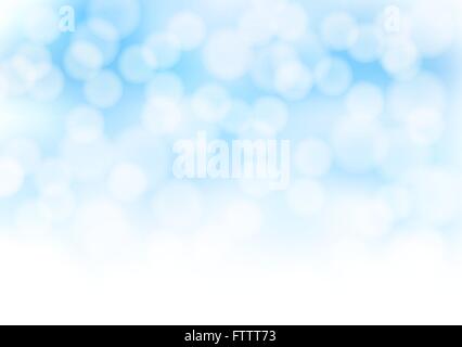 Abstract blue bokeh di fondo con uno sfondo sfocato gli effetti di luce. Luce brillante nel cielo blu astratta cornice orizzontale Illustrazione Vettoriale