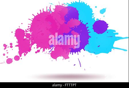 Viola e blu inchiostro colore trasparente blot composizione astratta su bianco. illustrazione vettoriale Illustrazione Vettoriale