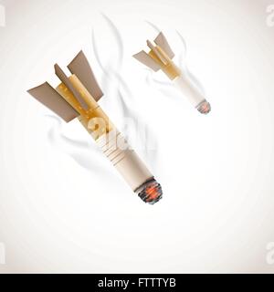 Non fumare illustrazione concettuale che con le sigarette che cadono come le bombe di fumo. Vettore Illustrazione Vettoriale