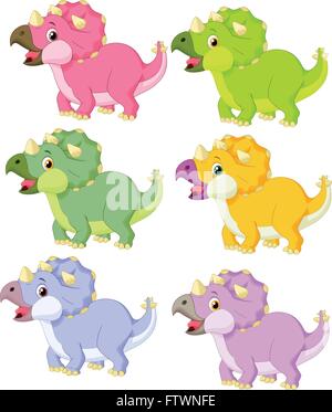 Cartoon triceratops in colori diversi Illustrazione Vettoriale