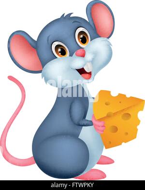 Carino il mouse tenendo in mano un pezzo di formaggio Illustrazione Vettoriale