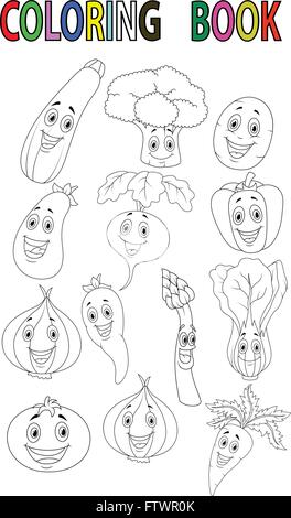 Cartoon vegetale libro da colorare Illustrazione Vettoriale