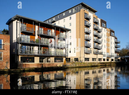 Riverside Apartments, fiume Wensum, Norwich, Norfolk, Inghilterra Foto Stock