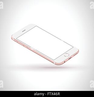Nuovo realistico cellulare smartphone stile iphon mockup con schermo rosa isolato su sfondo bianco. Illustrazione Vettoriale. Illustrazione Vettoriale