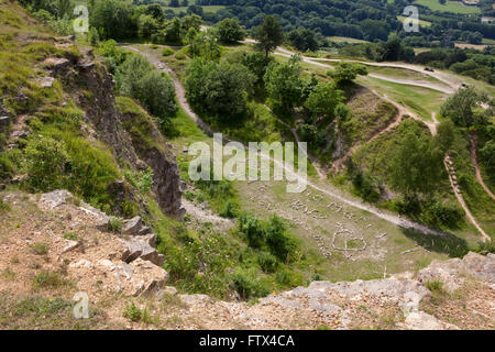 Un nuovo modo di proporre matrimonio. Qualcuno ha stabilito le pietre per formare un messaggio su un lato della collina in Cotswolds nel Regno Unito chiedendo la sua ragazza di sposare lui. Foto Stock