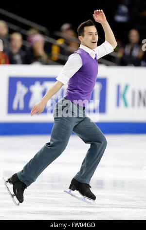 Boston, Massachusetts, USA. 30 Mar, 2016. Patrick Chan (USA) Pattinaggio di Figura : Patrick Chan del Canada pattino in uomini della breve programma durante il giorno 3 dell'ISU World Figure Skating Championships 2016 a TD Garden il 30 marzo 2016 a Boston, Massachusetts, STATI UNITI D'AMERICA . Credito: AFLO/Alamy Live News Foto Stock