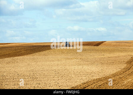 Trattore campo di aratura Foto Stock