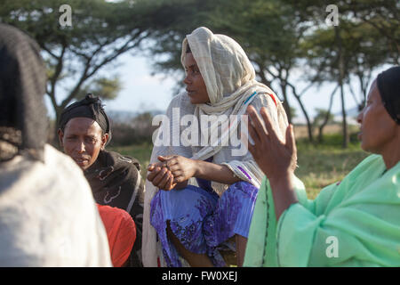 Il lago di Langano, Etiopia, ottobre 2013 gruppo femminile incontro di Woshe Kenan."Siamo preoccupati per la deforestazione e sono state piantando alberi.". Foto Stock