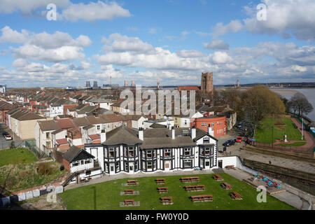 Mersey progetto Gateway - il nuovo Runcorn-Widnes bridgebeing costruito sul fiume Mersey dalla Cisgiordania, Widnes. Foto Stock