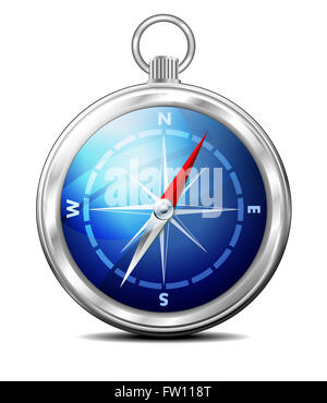 Argento Moderno bussola rivestita con ombra Foto Stock