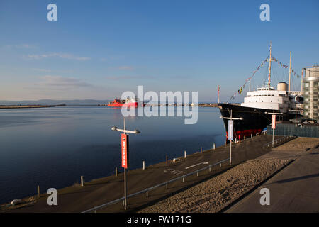 Il Royal Yacht Britannia a Leith Docks di Edimburgo, in Scozia. Foto Stock