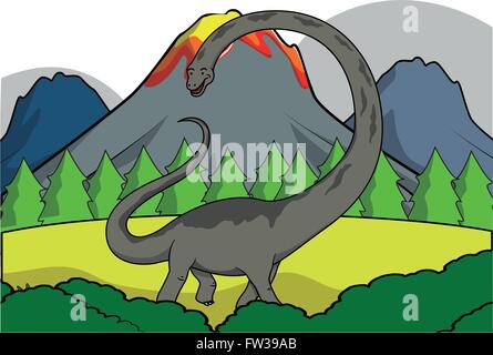Diplodocus scena preistorica Illustrazione Vettoriale