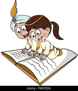 I ragazzi e le ragazze di leggere un grande libro Illustrazione Vettoriale