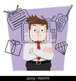 Business man testa sul televisore Illustrazione Vettoriale