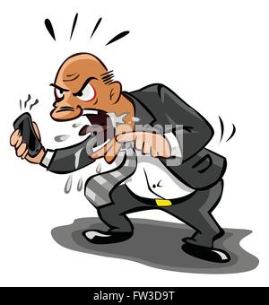 Il vecchio uomo d affari arrabbiato al telefono Illustrazione Vettoriale