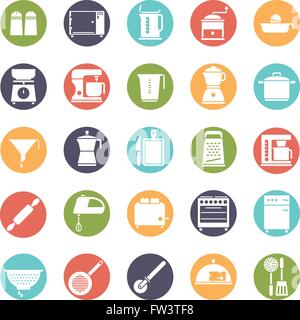 La Cucina La cucina e le relative icone, negativo nei cerchi colorati Illustrazione Vettoriale