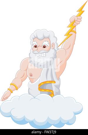 Cartoon Zeus tenendo la tecnologia Thunderbolt Illustrazione Vettoriale