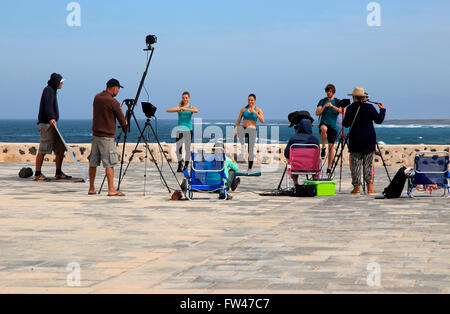 La produzione video sparare sulla costa vicino a El Cotillo, Fuerteventura, Isole Canarie, Spagna Foto Stock