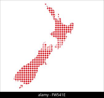 Una mappa di Nuova Zelanda creato a partire da una serie di punti rossi su sfondo bianco Illustrazione Vettoriale