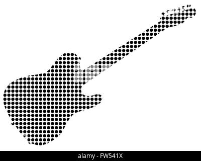 La silhouette di un tipico paese e western chitarra in punti neri Illustrazione Vettoriale