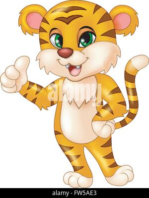 Baby tiger mascot dando pollice in alto Illustrazione Vettoriale