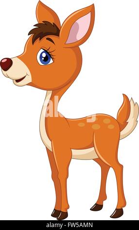 Happy baby deer cartoon in posa su sfondo isolato Illustrazione Vettoriale