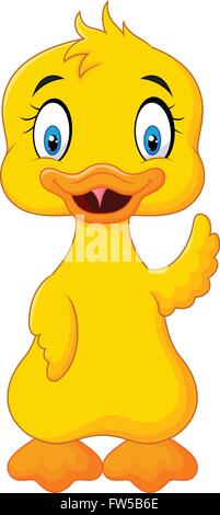 Carino baby duck mano sventolando isolati su sfondo bianco Illustrazione Vettoriale