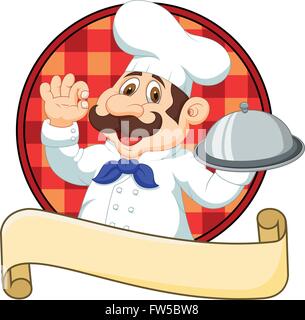 Cartoon funny Chef cartoon tenendo piatto con segno ok Illustrazione Vettoriale