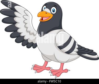 Grazioso uccello piccione presentando isolati su sfondo bianco Illustrazione Vettoriale