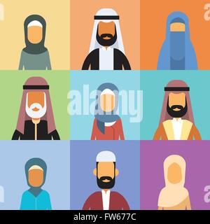 Profilo arabo Avatar impostare l'icona Arab Business persone, ritratto imprenditori musulmano faccia di raccolta Illustrazione Vettoriale