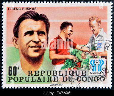 CONGO - circa 1978: un timbro stampato in Congo dedicato alla Coppa del Mondo in Argentina 1978, mostra Ferenc Puskas, circa 1978 Foto Stock