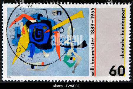 Germania - circa 1989: timbro stampato in Germania, mostra Bluxao mi da Willi Baumeister, circa 1989 Foto Stock