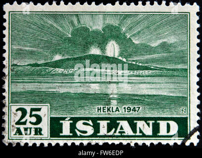 Islanda - circa 1947: un timbro stampato in Islanda mostra Hekla, circa 1947 Foto Stock