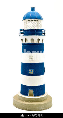 Blu e bianca a strisce faro isolato Foto Stock